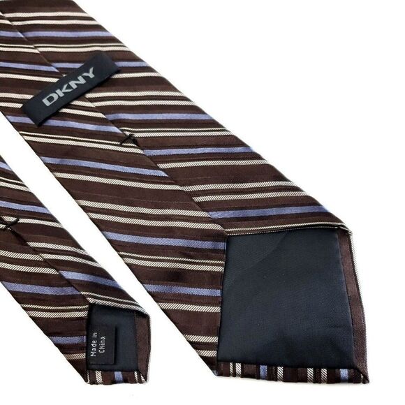 DKNY Brown Striped Woven Silk Tie - Picture 4 of 6
